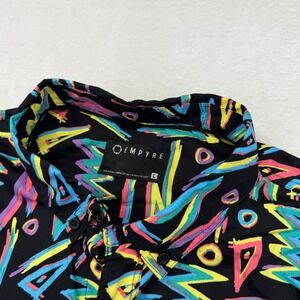 EMPYRE Mens 90s Retro Neon Print Button Up Short Sleeve Shirt Size L